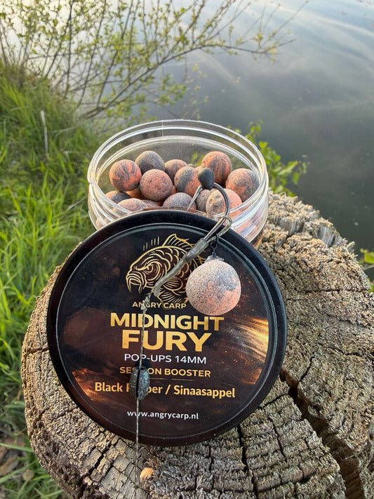 Midnight Fury 14mm Pop-ups – Donkere & Pittige Hookbait voor Karpervissen
