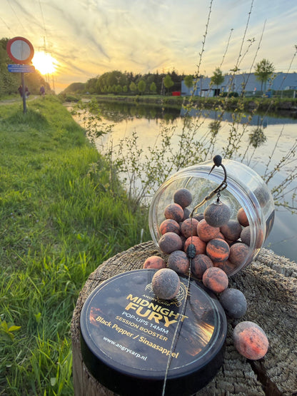 Midnight Fury 14mm Pop-ups – Donkere & Pittige Hookbait voor Karpervissen